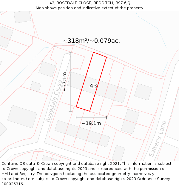 43, ROSEDALE CLOSE, REDDITCH, B97 6JQ: Plot and title map