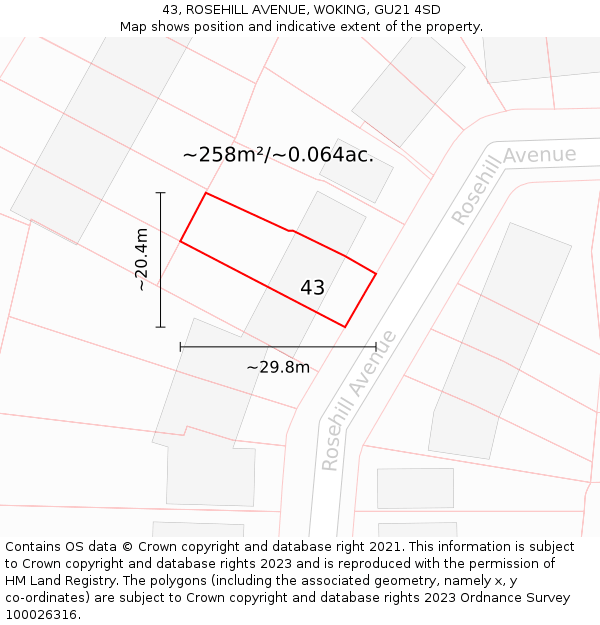 43, ROSEHILL AVENUE, WOKING, GU21 4SD: Plot and title map