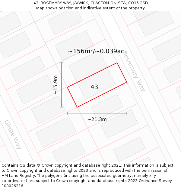 43, ROSEMARY WAY, JAYWICK, CLACTON-ON-SEA, CO15 2SD: Plot and title map