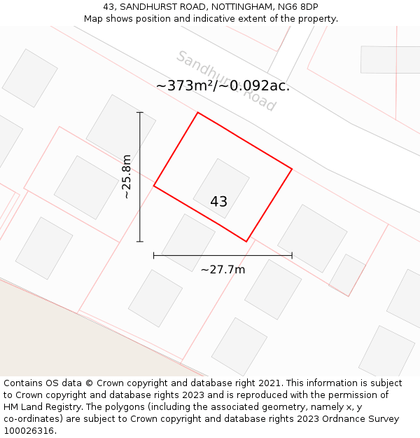 43, SANDHURST ROAD, NOTTINGHAM, NG6 8DP: Plot and title map