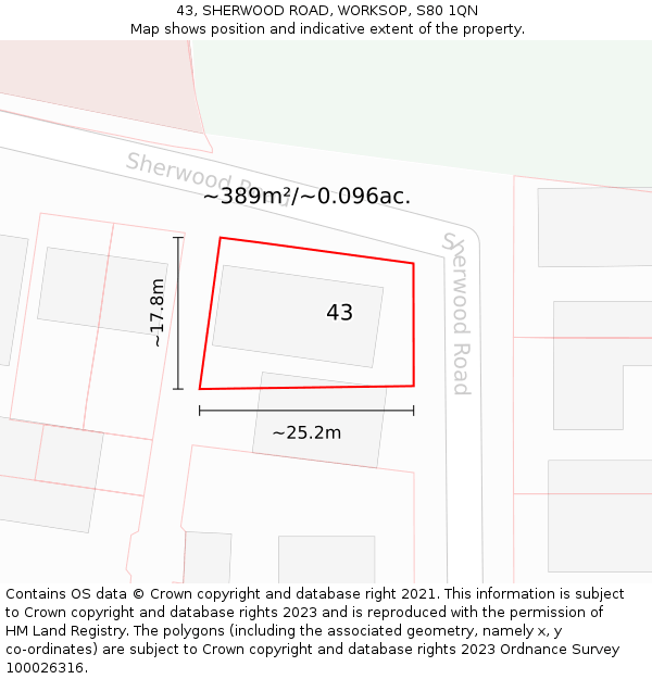 43, SHERWOOD ROAD, WORKSOP, S80 1QN: Plot and title map