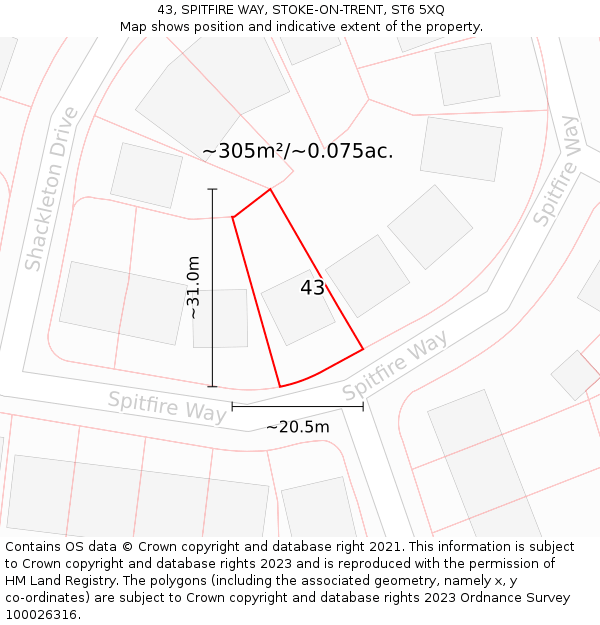 43, SPITFIRE WAY, STOKE-ON-TRENT, ST6 5XQ: Plot and title map