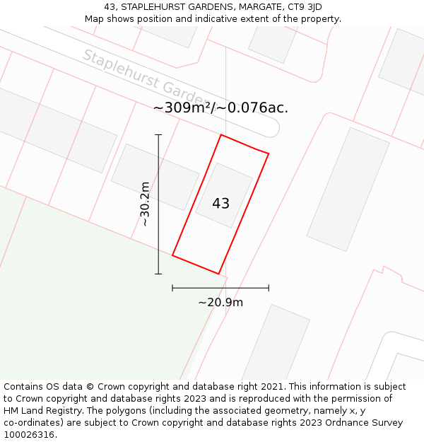 43, STAPLEHURST GARDENS, MARGATE, CT9 3JD: Plot and title map