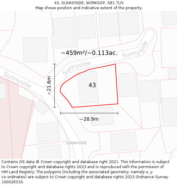 43, SUNNYSIDE, WORKSOP, S81 7LN: Plot and title map