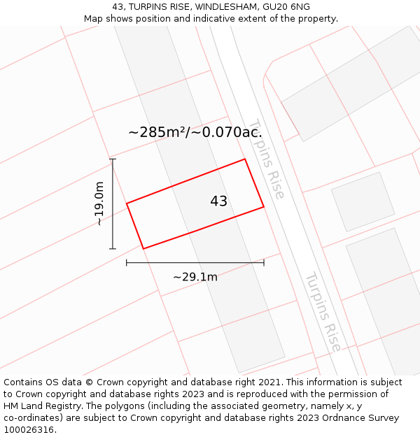 43, TURPINS RISE, WINDLESHAM, GU20 6NG: Plot and title map