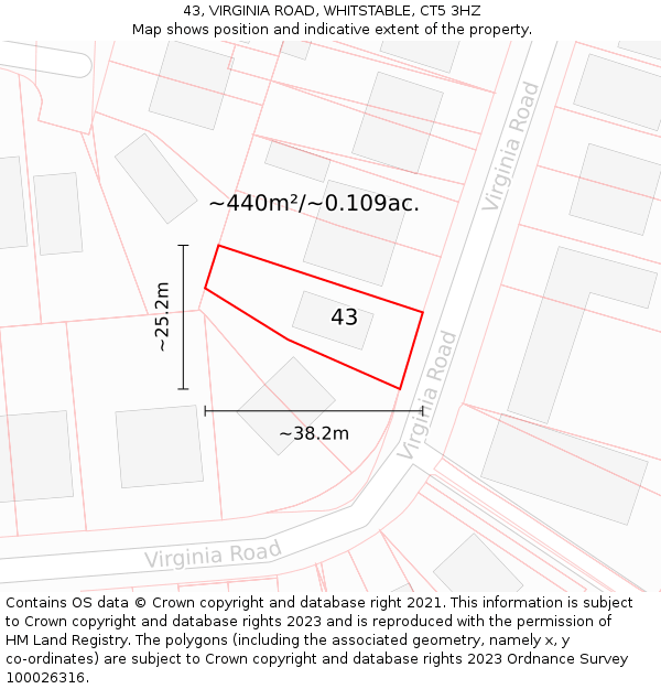 43, VIRGINIA ROAD, WHITSTABLE, CT5 3HZ: Plot and title map