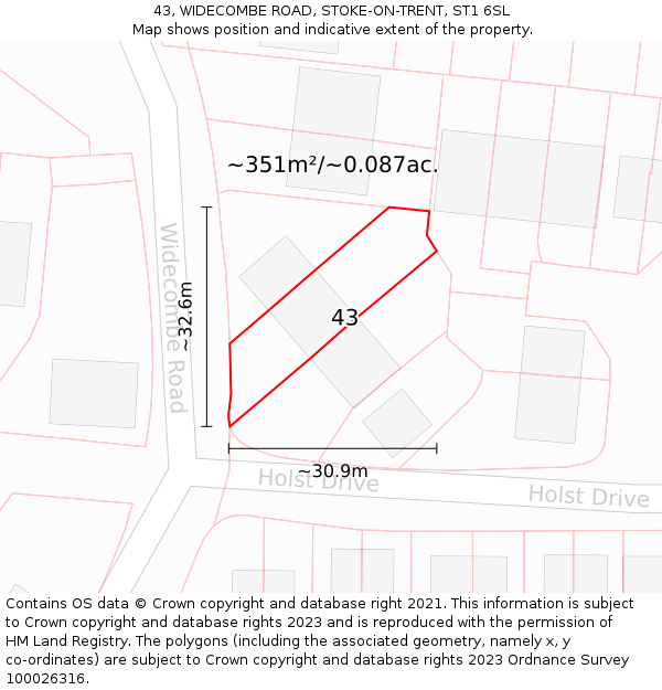 43, WIDECOMBE ROAD, STOKE-ON-TRENT, ST1 6SL: Plot and title map