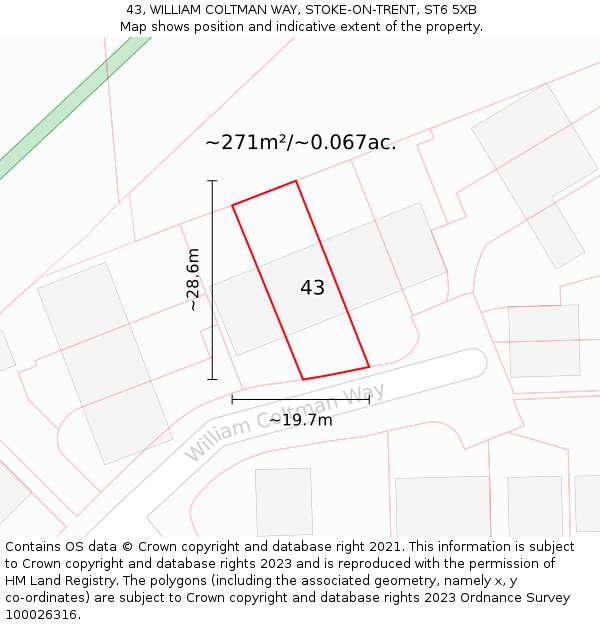 43, WILLIAM COLTMAN WAY, STOKE-ON-TRENT, ST6 5XB: Plot and title map
