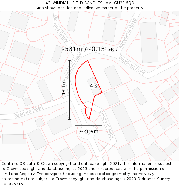 43, WINDMILL FIELD, WINDLESHAM, GU20 6QD: Plot and title map