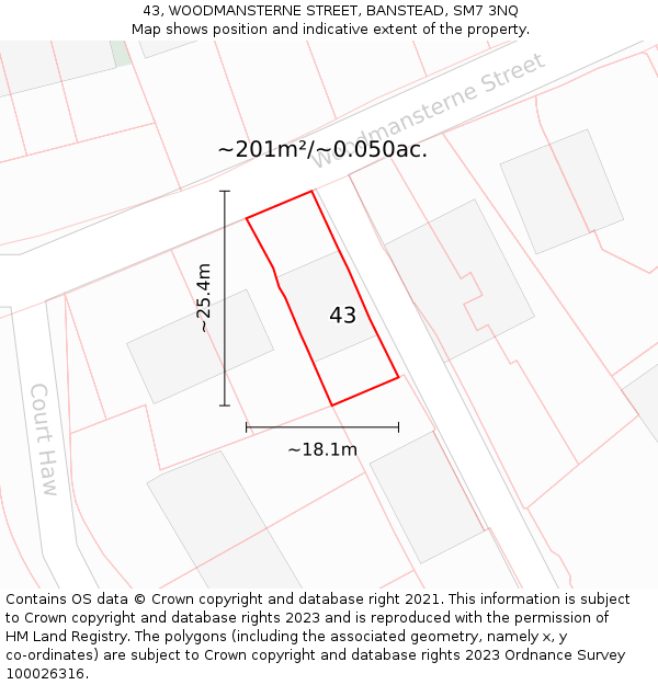 43, WOODMANSTERNE STREET, BANSTEAD, SM7 3NQ: Plot and title map