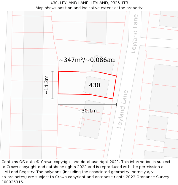 430, LEYLAND LANE, LEYLAND, PR25 1TB: Plot and title map