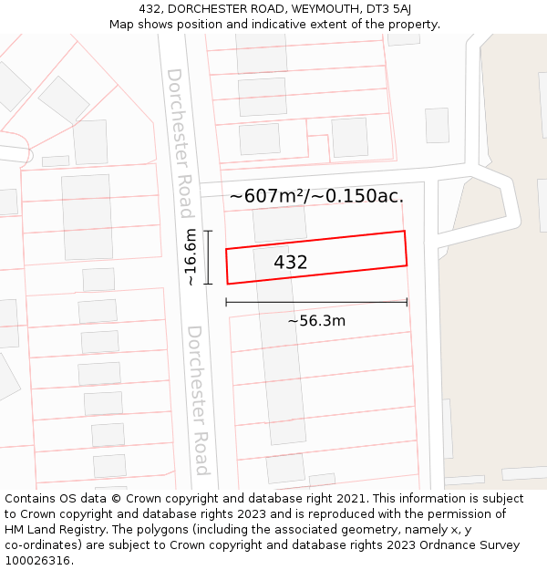 432, DORCHESTER ROAD, WEYMOUTH, DT3 5AJ: Plot and title map