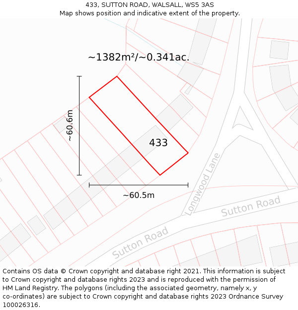 433, SUTTON ROAD, WALSALL, WS5 3AS: Plot and title map