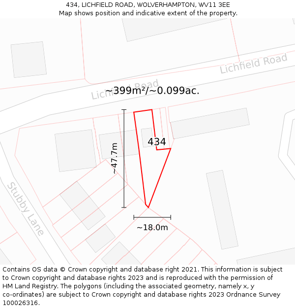434, LICHFIELD ROAD, WOLVERHAMPTON, WV11 3EE: Plot and title map