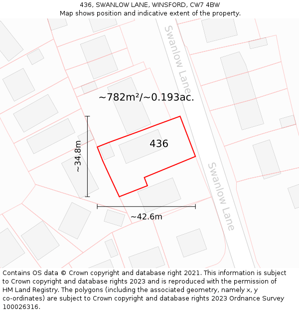 436, SWANLOW LANE, WINSFORD, CW7 4BW: Plot and title map