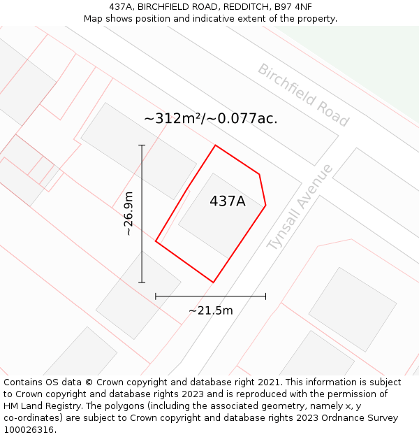 437A, BIRCHFIELD ROAD, REDDITCH, B97 4NF: Plot and title map