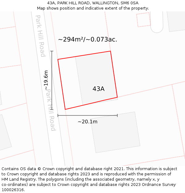 43A, PARK HILL ROAD, WALLINGTON, SM6 0SA: Plot and title map