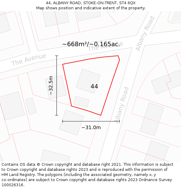 44, ALBANY ROAD, STOKE-ON-TRENT, ST4 6QX: Plot and title map