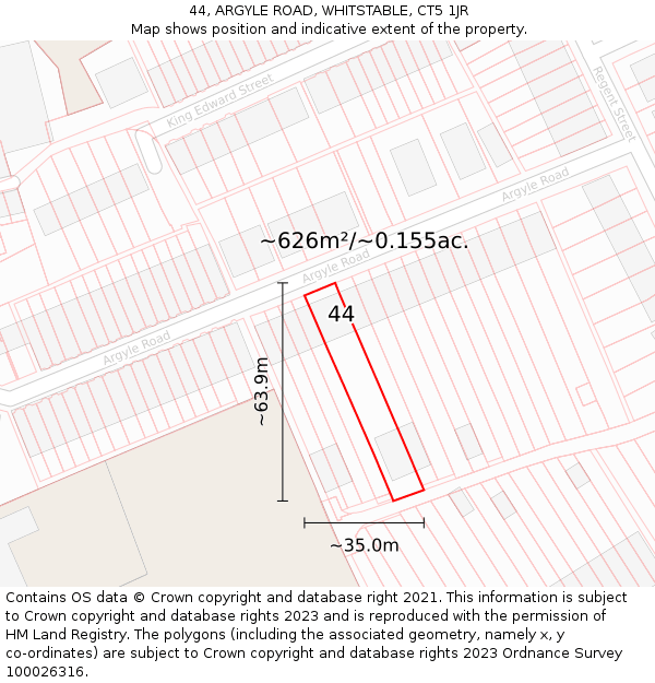 44, ARGYLE ROAD, WHITSTABLE, CT5 1JR: Plot and title map