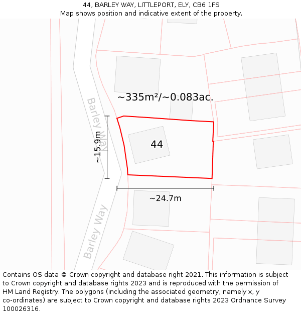 44, BARLEY WAY, LITTLEPORT, ELY, CB6 1FS: Plot and title map