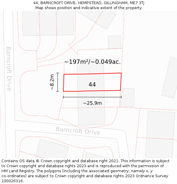 44, BARNCROFT DRIVE, HEMPSTEAD, GILLINGHAM, ME7 3TJ: Plot and title map