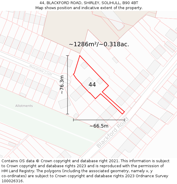 44, BLACKFORD ROAD, SHIRLEY, SOLIHULL, B90 4BT: Plot and title map