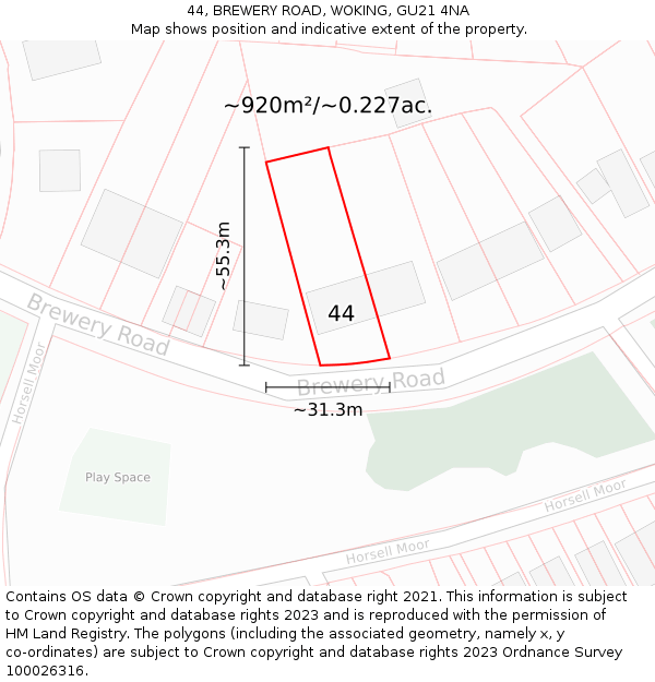 44, BREWERY ROAD, WOKING, GU21 4NA: Plot and title map