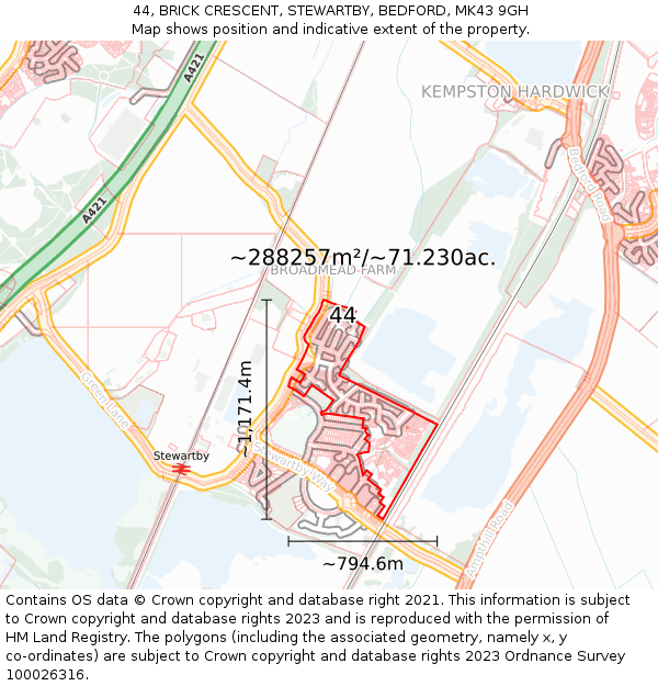 44, BRICK CRESCENT, STEWARTBY, BEDFORD, MK43 9GH: Plot and title map