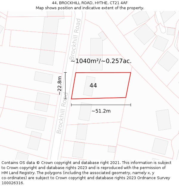 44, BROCKHILL ROAD, HYTHE, CT21 4AF: Plot and title map
