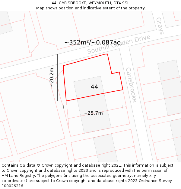 44, CARISBROOKE, WEYMOUTH, DT4 9SH: Plot and title map