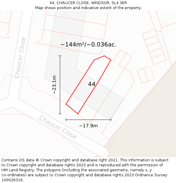 44, CHAUCER CLOSE, WINDSOR, SL4 3ER: Plot and title map