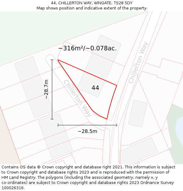 44, CHILLERTON WAY, WINGATE, TS28 5DY: Plot and title map