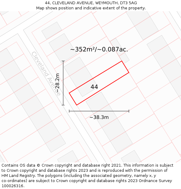 44, CLEVELAND AVENUE, WEYMOUTH, DT3 5AG: Plot and title map