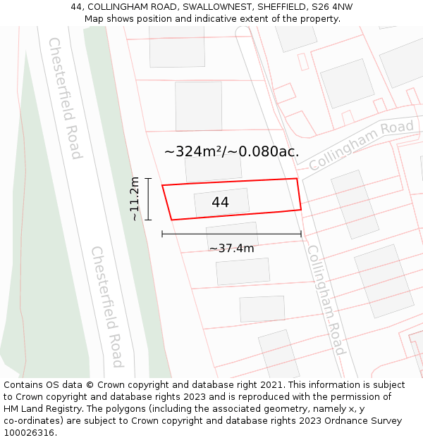 44, COLLINGHAM ROAD, SWALLOWNEST, SHEFFIELD, S26 4NW: Plot and title map