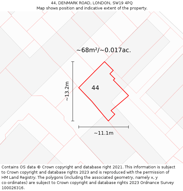 44, DENMARK ROAD, LONDON, SW19 4PQ: Plot and title map