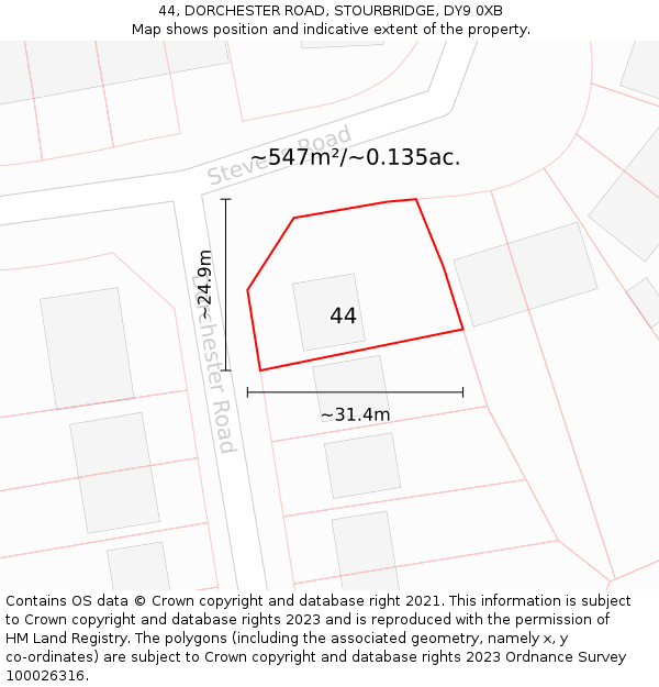 44, DORCHESTER ROAD, STOURBRIDGE, DY9 0XB: Plot and title map