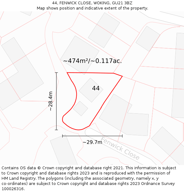 44, FENWICK CLOSE, WOKING, GU21 3BZ: Plot and title map