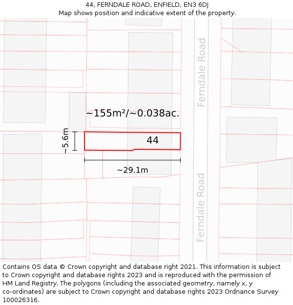 44, FERNDALE ROAD, ENFIELD, EN3 6DJ: Plot and title map