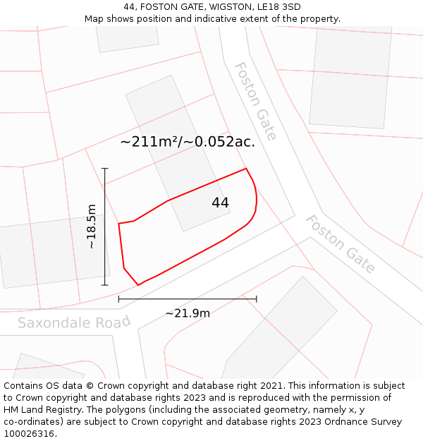 44, FOSTON GATE, WIGSTON, LE18 3SD: Plot and title map