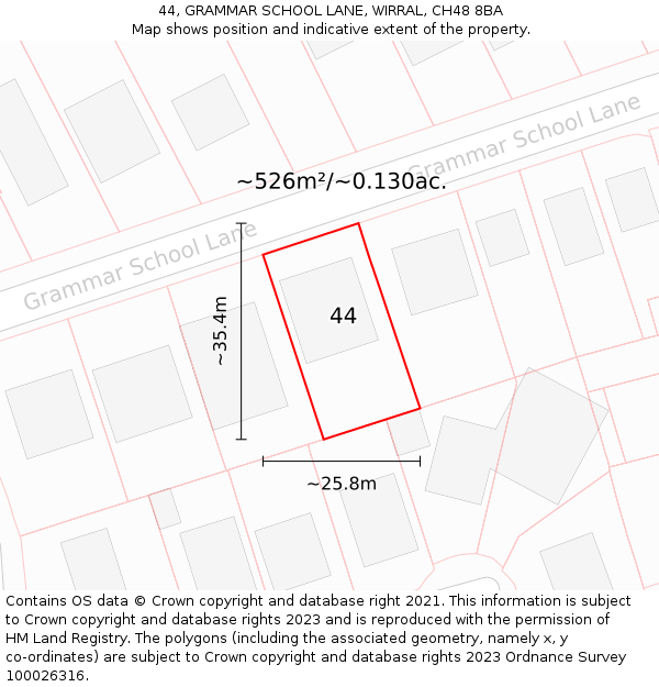 44, GRAMMAR SCHOOL LANE, WIRRAL, CH48 8BA: Plot and title map