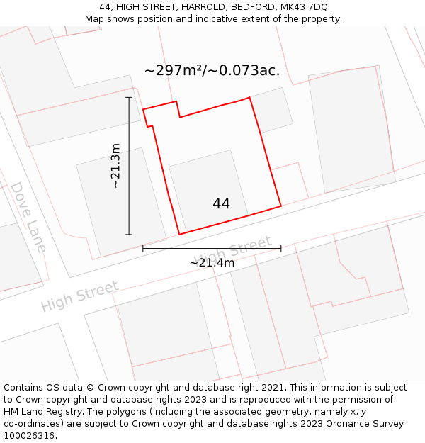 44, HIGH STREET, HARROLD, BEDFORD, MK43 7DQ: Plot and title map