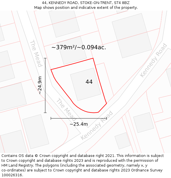 44, KENNEDY ROAD, STOKE-ON-TRENT, ST4 8BZ: Plot and title map