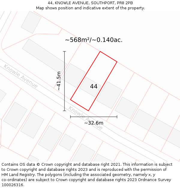 44, KNOWLE AVENUE, SOUTHPORT, PR8 2PB: Plot and title map