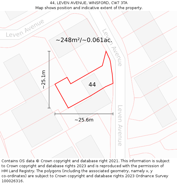 44, LEVEN AVENUE, WINSFORD, CW7 3TA: Plot and title map