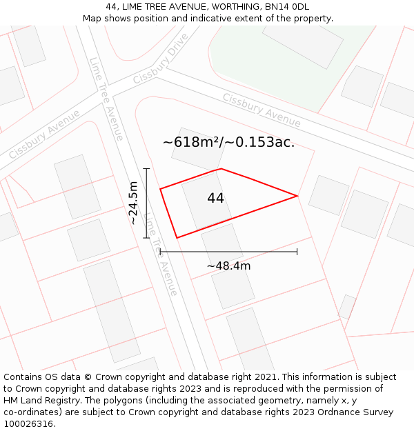 44, LIME TREE AVENUE, WORTHING, BN14 0DL: Plot and title map