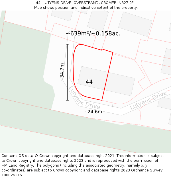 44, LUTYENS DRIVE, OVERSTRAND, CROMER, NR27 0FL: Plot and title map