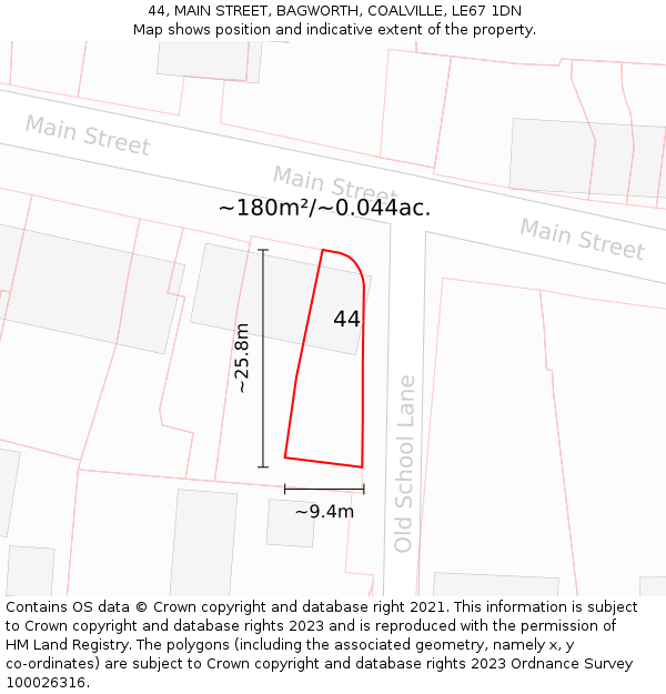 44, MAIN STREET, BAGWORTH, COALVILLE, LE67 1DN: Plot and title map