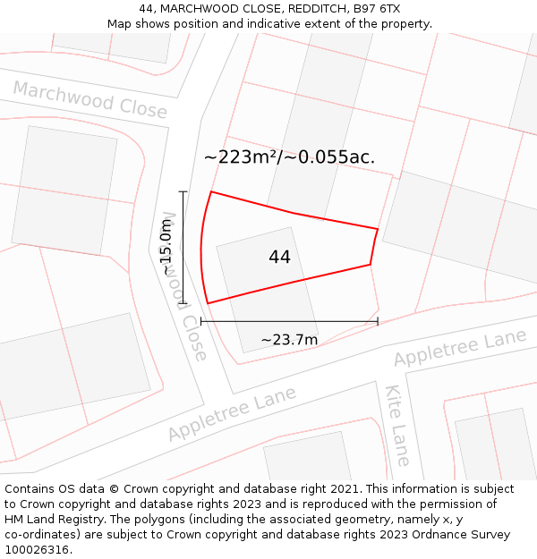 44, MARCHWOOD CLOSE, REDDITCH, B97 6TX: Plot and title map