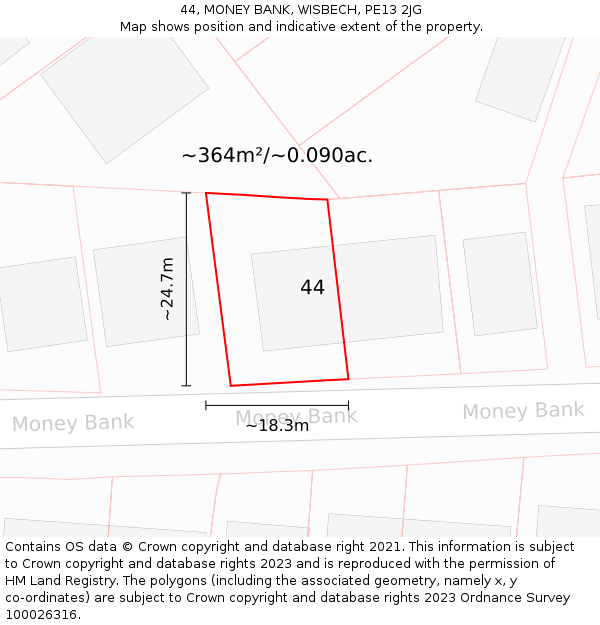 44, MONEY BANK, WISBECH, PE13 2JG: Plot and title map