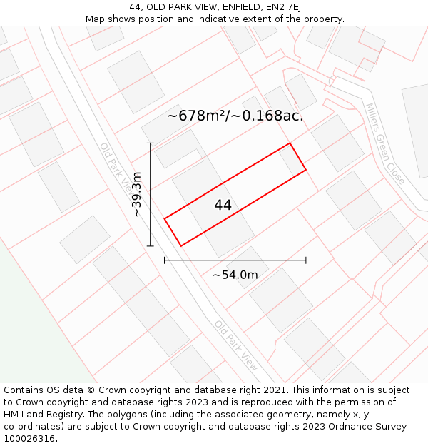 44, OLD PARK VIEW, ENFIELD, EN2 7EJ: Plot and title map